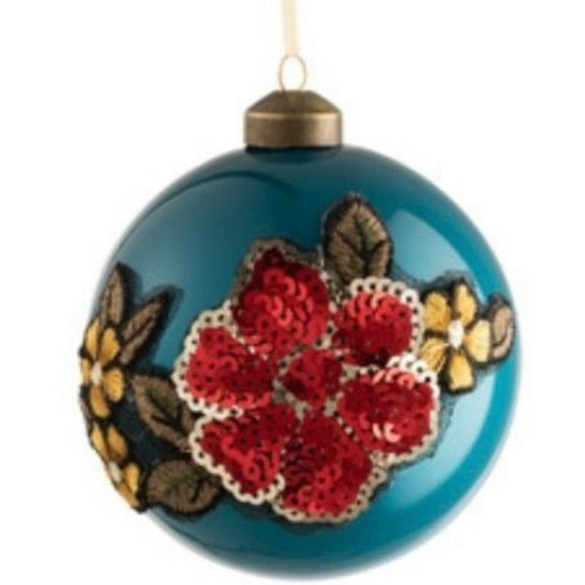 Bola  Azul Flor Bordada