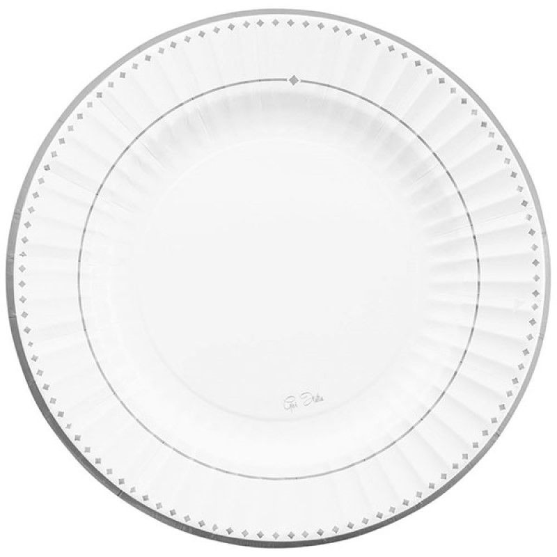 Pratos Brancos c/Bordas Prateadas 27cm