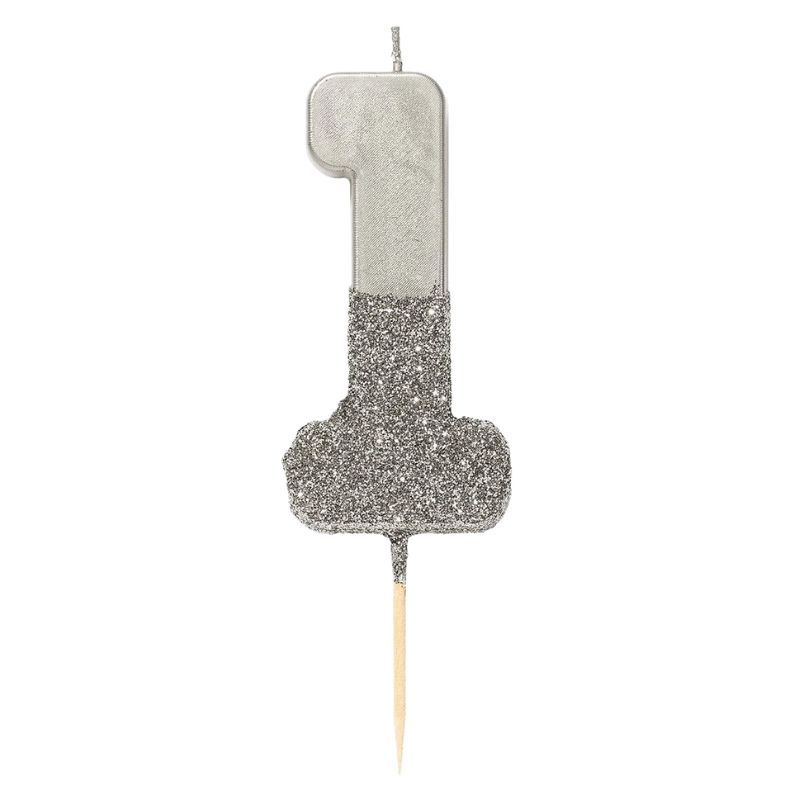 Vela Numérica Prateada Glitter