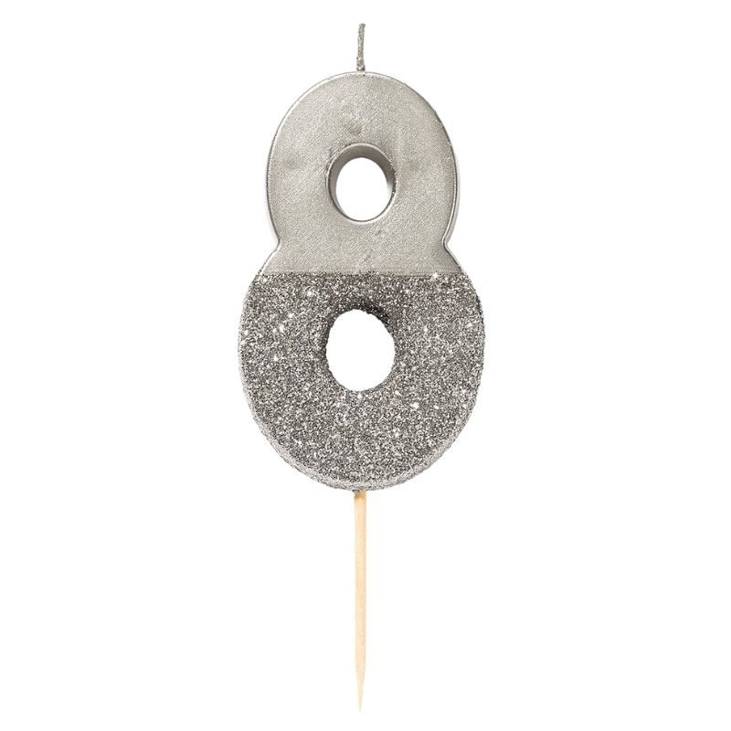 Vela Numérica Prateada Glitter