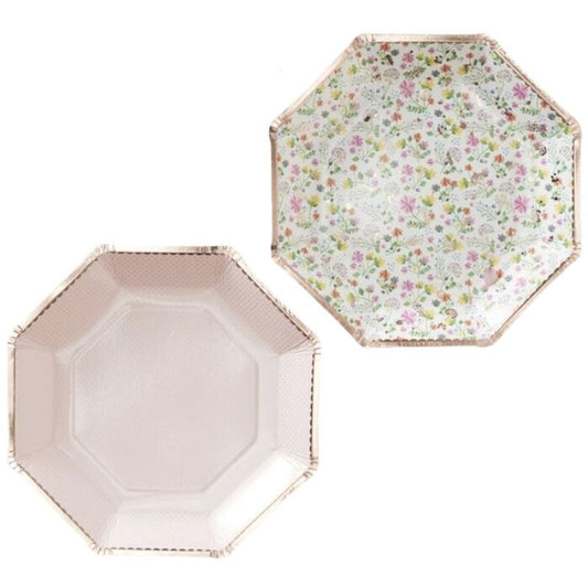 Pratos Rose Gold com Flores...