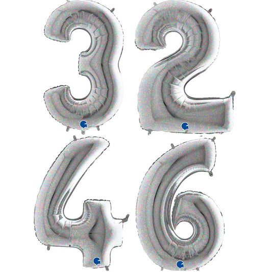 Balões Números Prata Hologr...