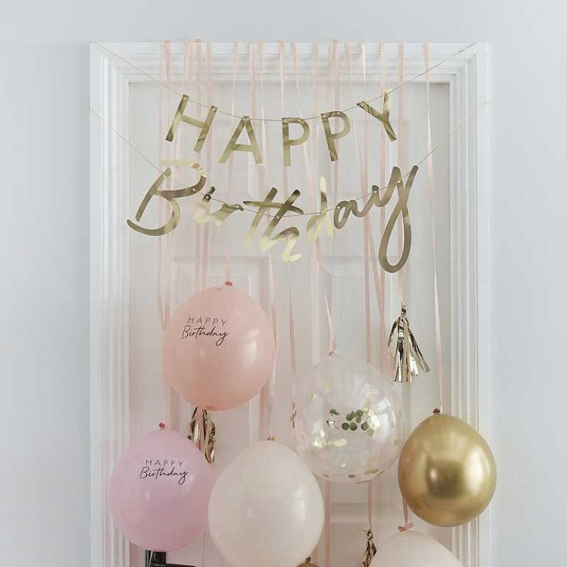 Kit Cortina de Balões Rosa e Dourado