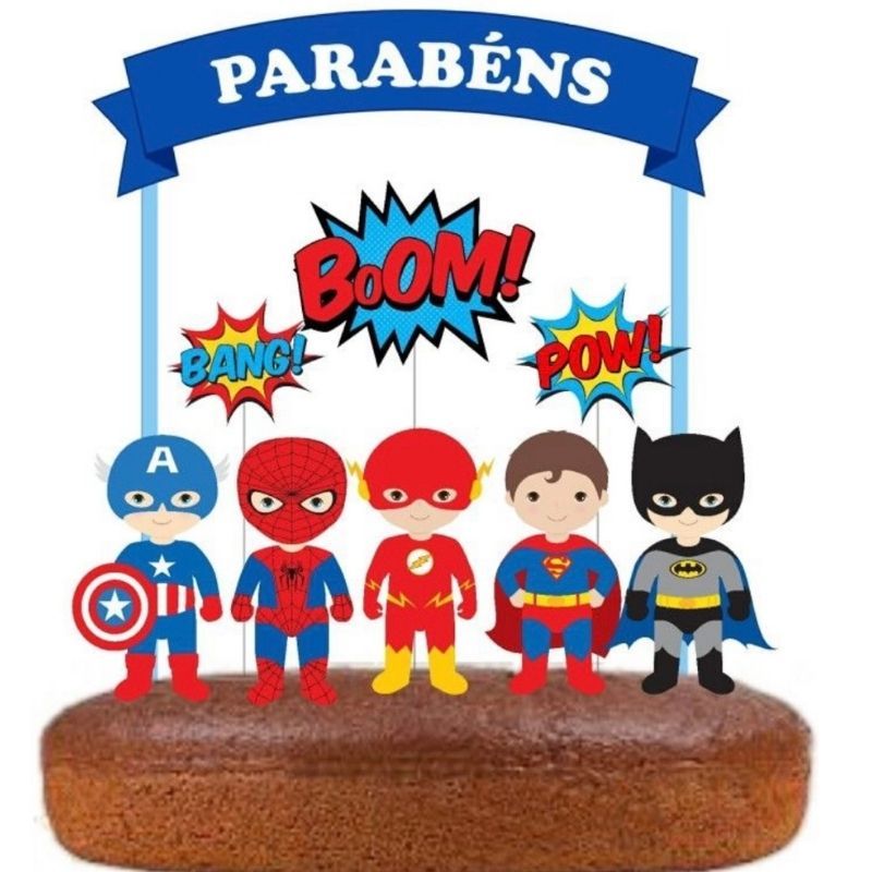 Topo de Bolo Azul Heróis Marvel