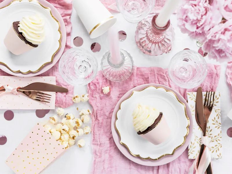 Caixas Pipocas Rosa Bebé c/ Bolas Douradas - Party Land