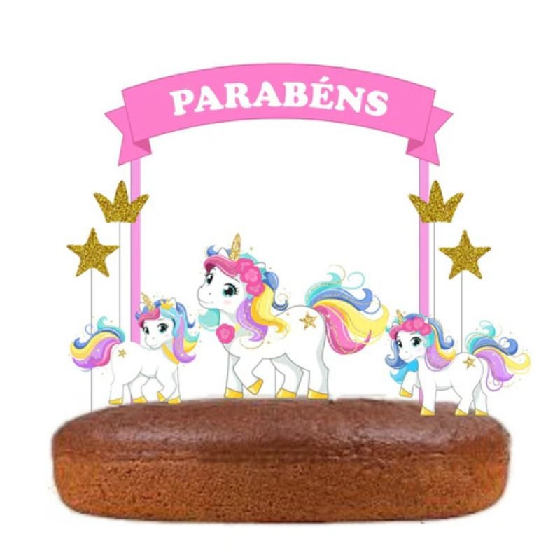 Topo de Bolo Unicórnio Glitter - Party Land