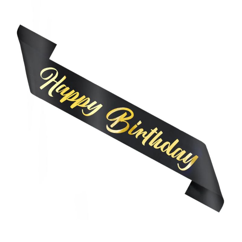 Faixa Happy Birhday Preto e Dourado
