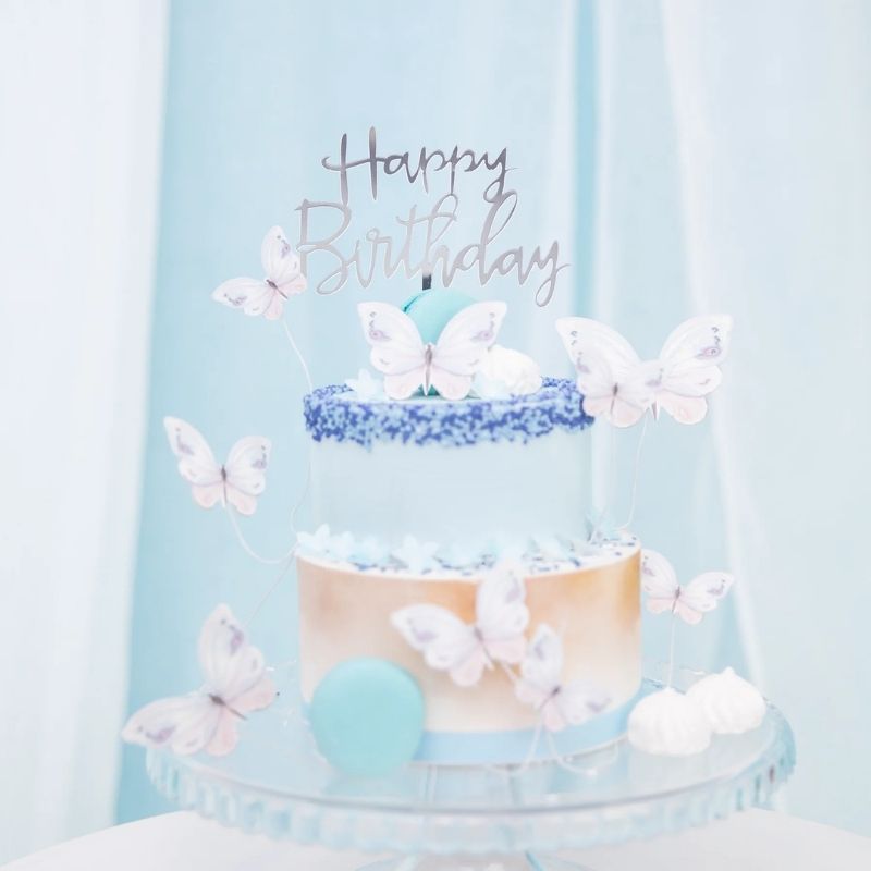Topo de Bolo Happy Birthday Prateado