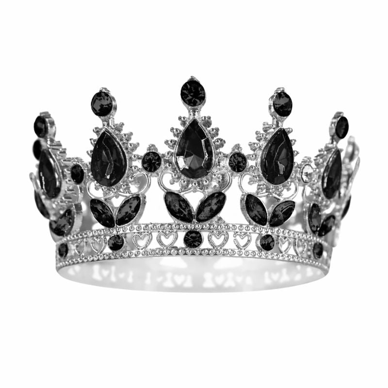 Coroa Prateada pedras pretas 10cm