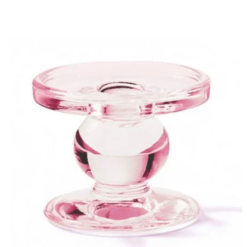 Castiçal vidro rosa 7cm