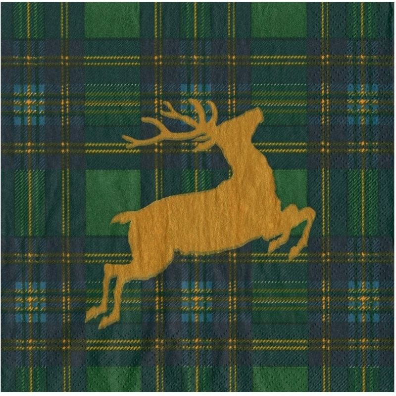 Guardanapos reindeer tartan verde
