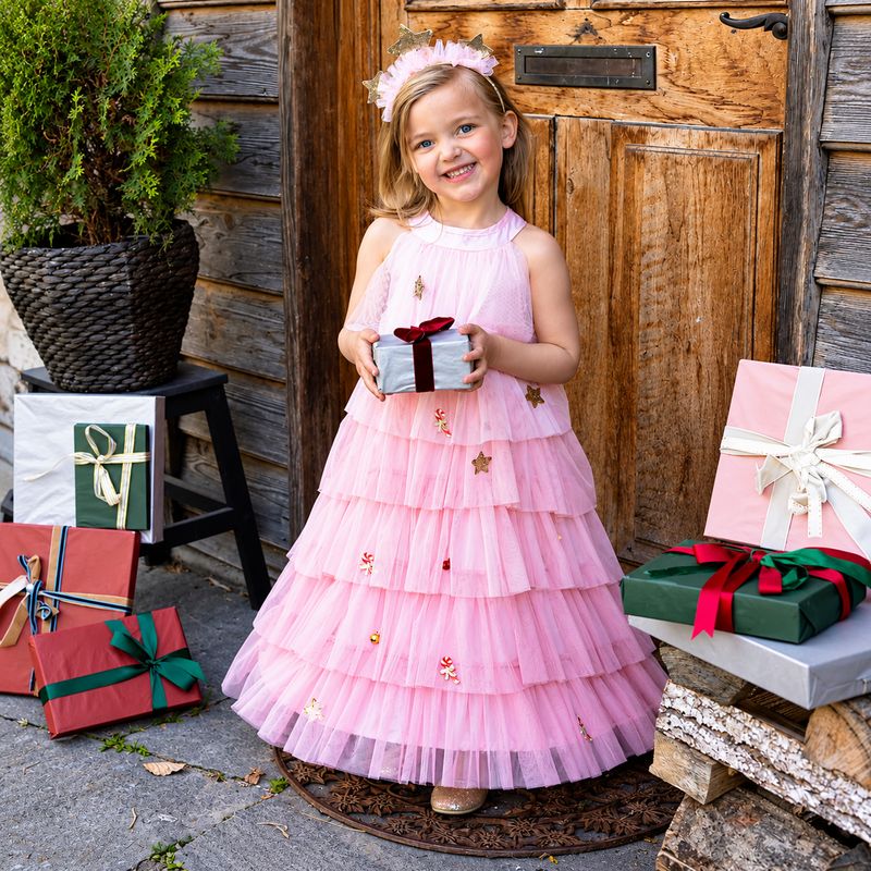 Fato Árvore de Natal Rosa  3-4 anos