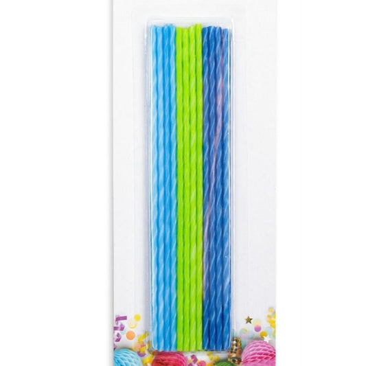 Velas altas verdes e azuis