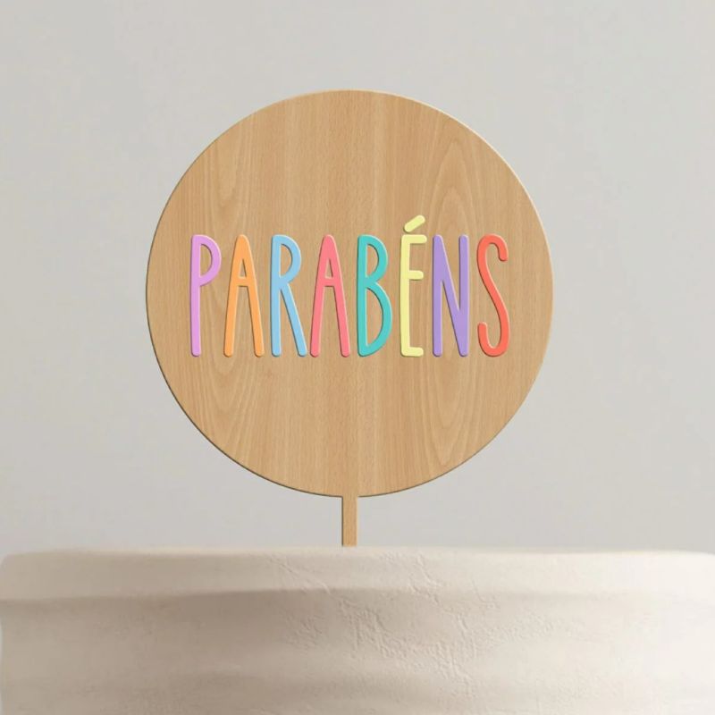 Topo bolo parabéns mdf e acrilico