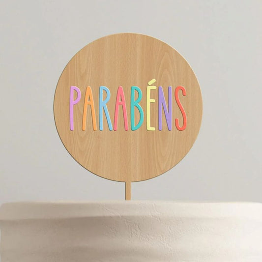 Topo bolo parabéns mdf e ac...