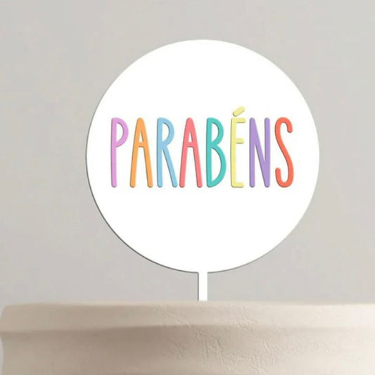 Topo bolo parabéns mdf bran...