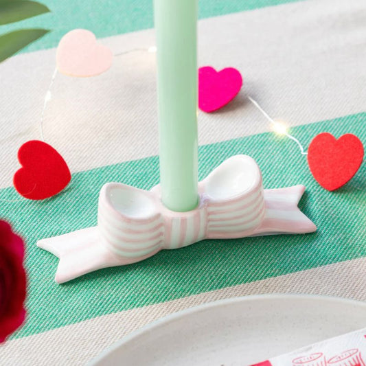 Castiçal laço rosa