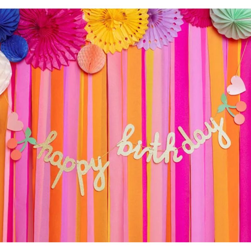 Grinalda Happy birthday, arco-iris, coracoes, cerejas