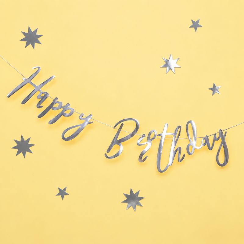Banner Happy Birthday Prateado