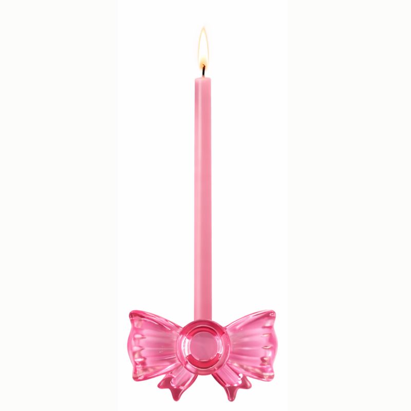 Castiçal c/Brilho e Laço Rosa