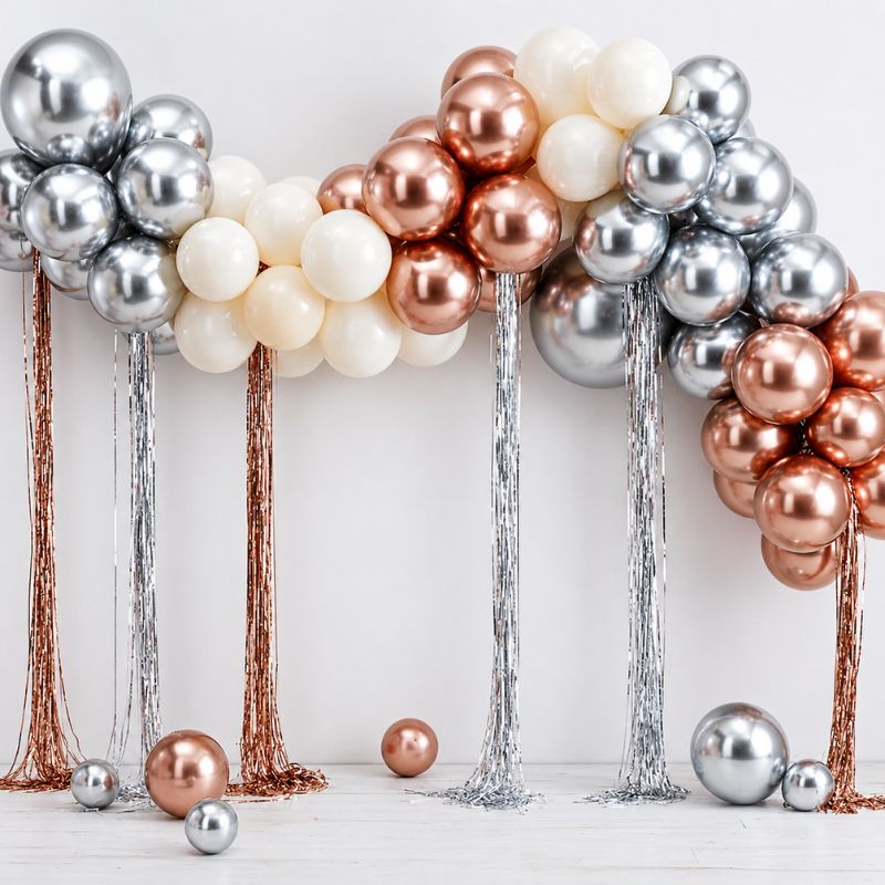 Kit Arco de Balões Rose Gold e Prateado com Fitas