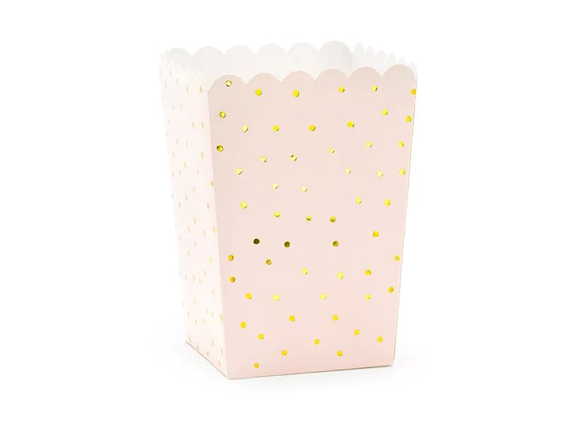 Caixas Pipocas Rosa Bebé c/ Bolas Douradas