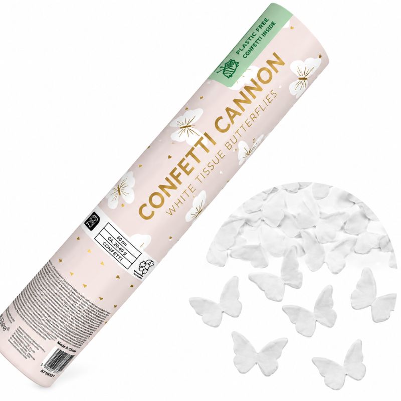 Canhão Confettis Borboletas Brancas 20cm